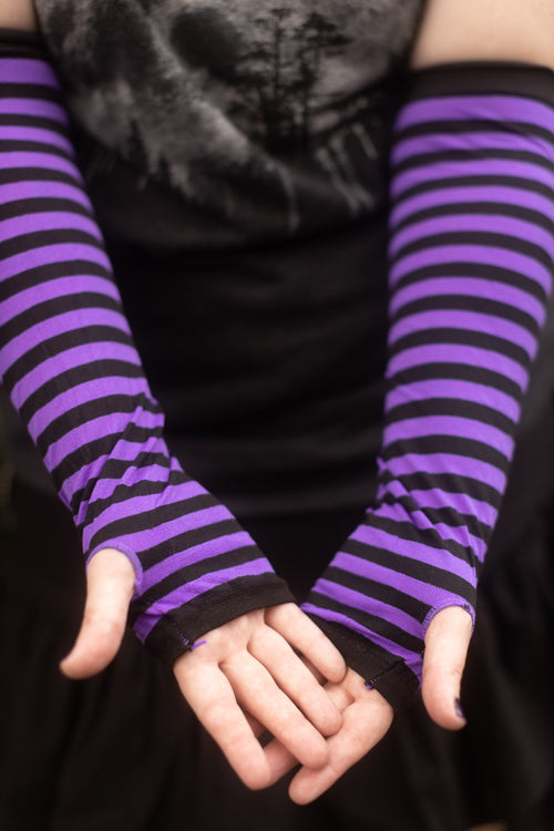 Striped Nylon Arm Warmers - Black & Purple