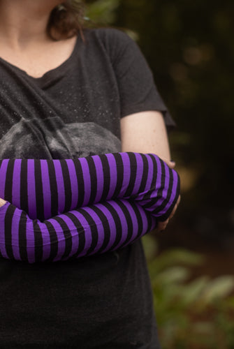 Striped Nylon Arm Warmers - Black & Purple