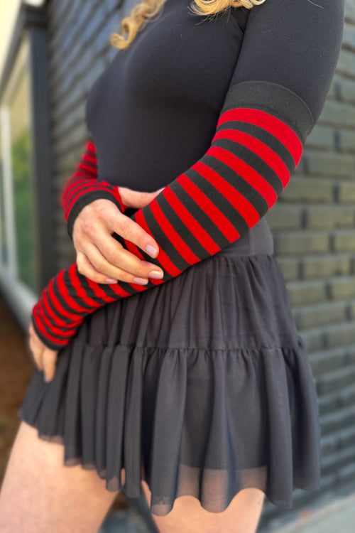 Striped Nylon Arm Warmers - Black and Red