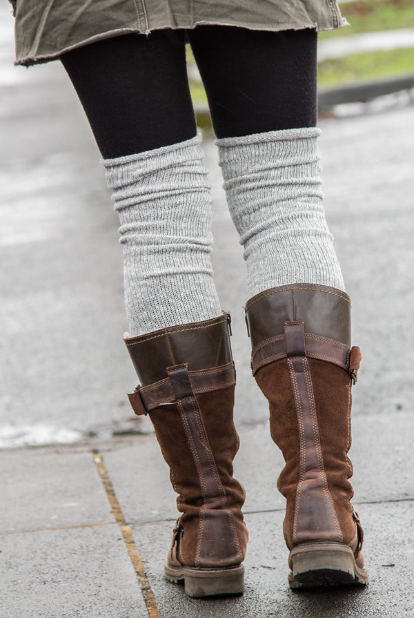 Marled Scrunchable Thigh High Socks - Grey
