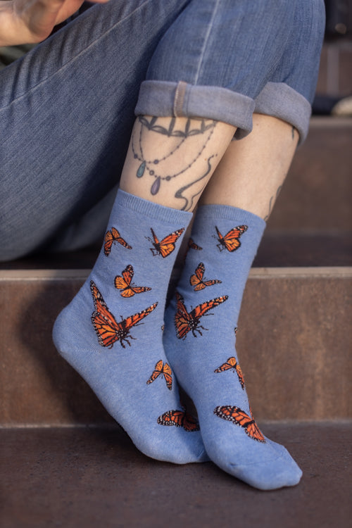 Monarch Butterfly Crew - Heather Cornflower - Medium