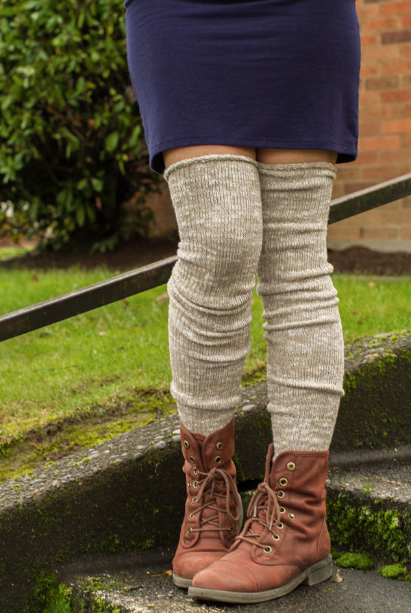 Marled Scrunchable Thigh High Socks - latte