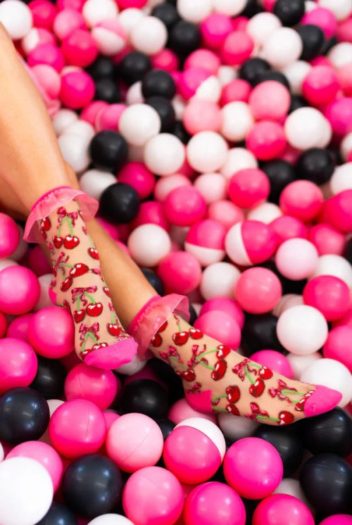 Cherry Bow Ruffle Sheer Crew