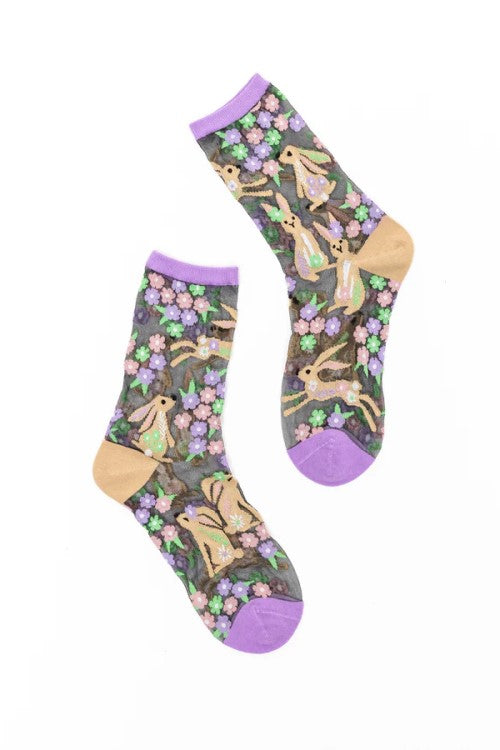 Floral Rabbit Sheer Crew
