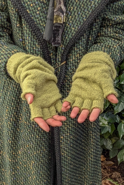 Longer Knit Fingerless Gloves - Avocado
