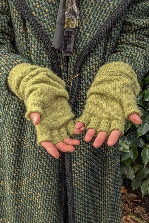 Longer Knit Fingerless Gloves - Avocado