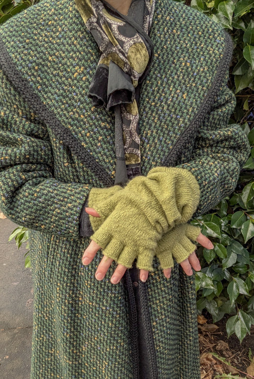 Longer Knit Fingerless Gloves - Avocado