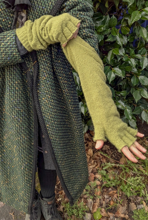 Longer Knit Fingerless Gloves - Avocado