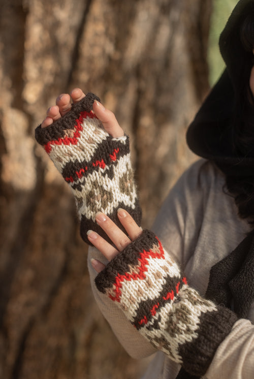 Geometric Wool Arm Warmers - Black