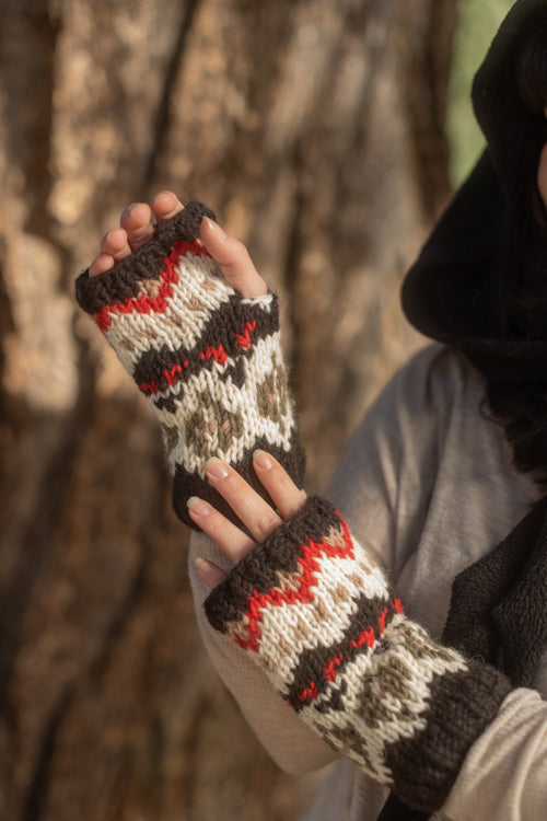 Geometric Wool Arm Warmers - Black