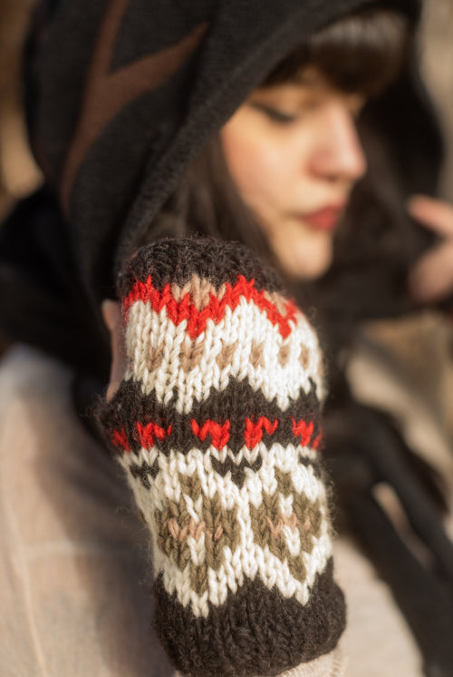 Geometric Wool Arm Warmers - Black