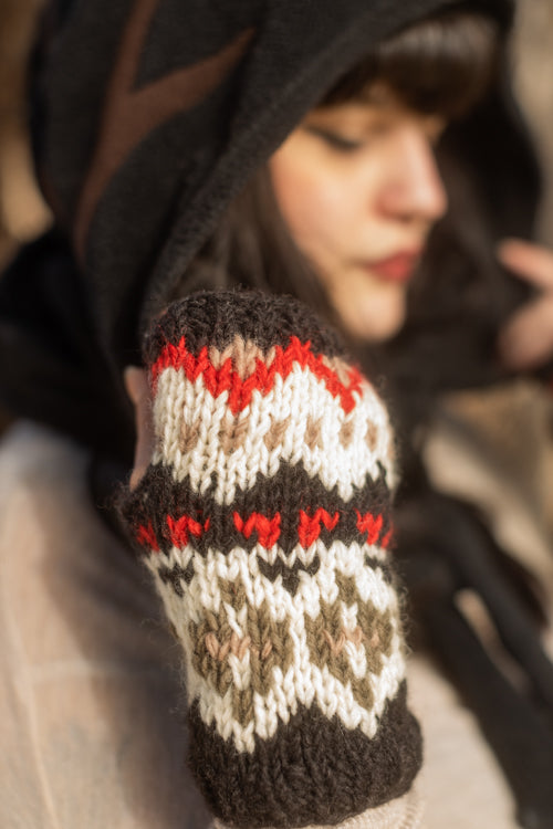 Geometric Wool Arm Warmers - Black
