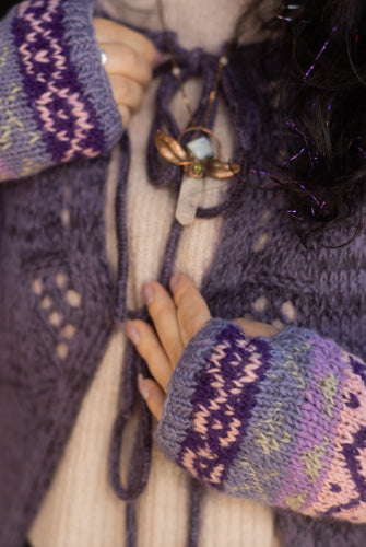Geometric Wool Arm Warmers - Purple
