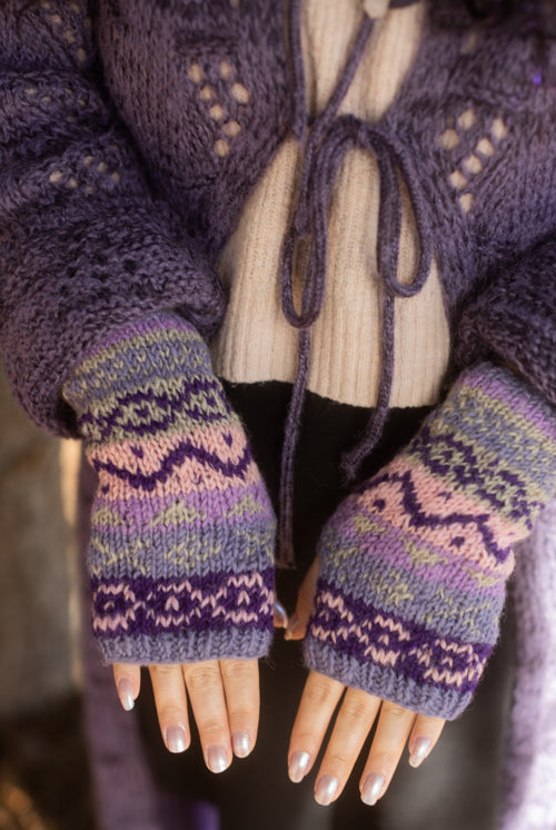 Geometric Wool Arm Warmers - Purple