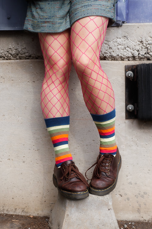 Stripy Crew Toe Socks - Orchard Stripe