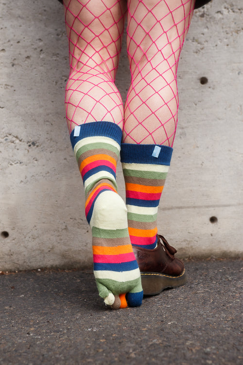 Stripy Crew Toe Socks - Orchard Stripe