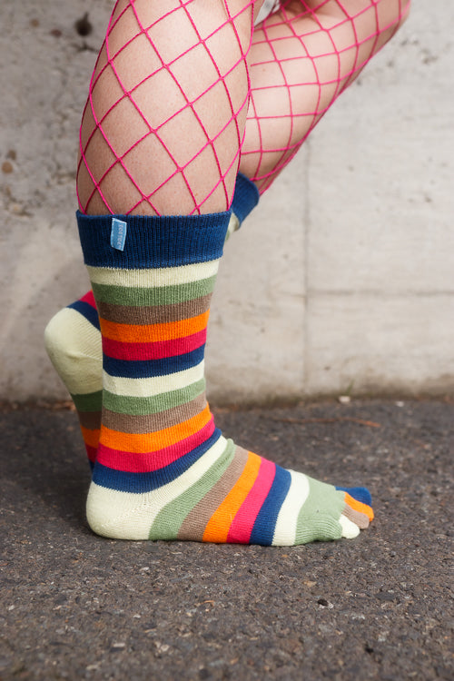 Stripy Crew Toe Socks - Orchard Stripe