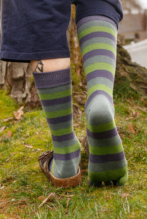 Stripy Crew Toe Socks - Sage Stripes