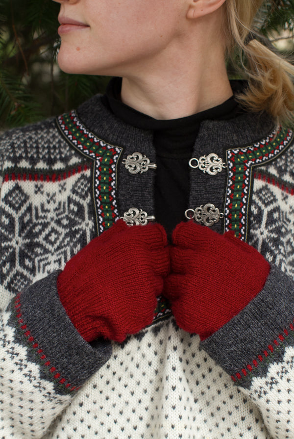 Knit Fingerless Gloves - Scarlet