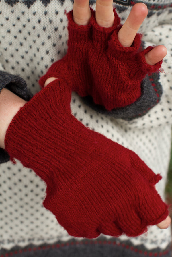 Knit Fingerless Gloves - Scarlet