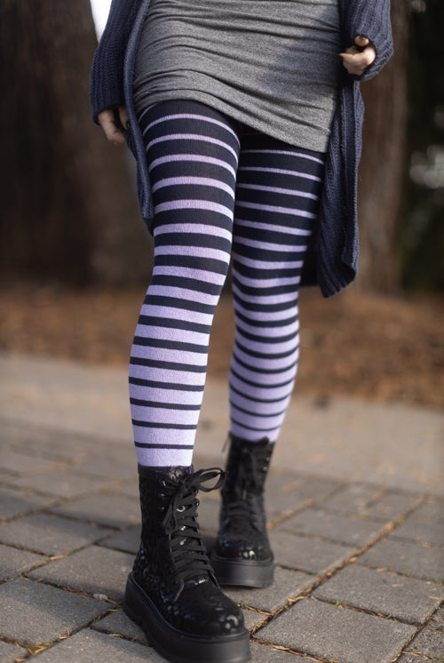 Longer Gradient Stripe Extraordinary Thigh High - Navy and Lilac