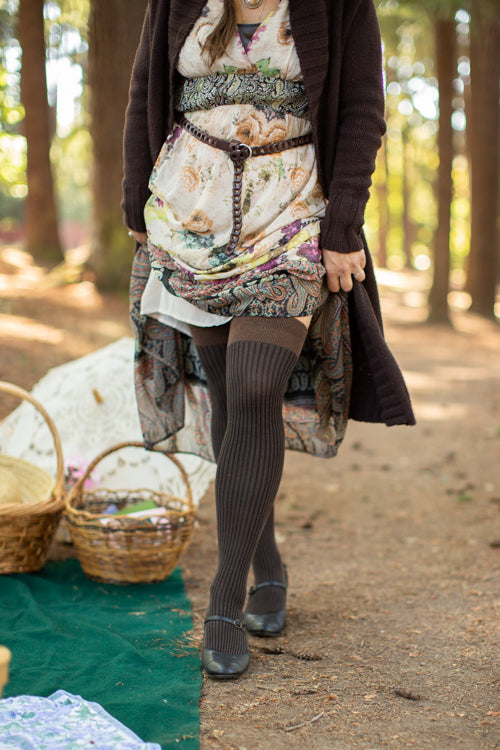 Vertical Lines Thigh High - Browns