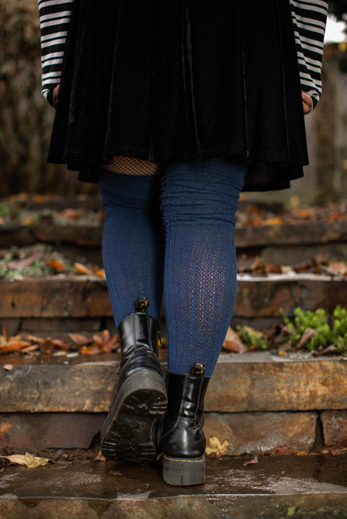 Longer M45 Ribbed Thigh High with Roll Top - Navy