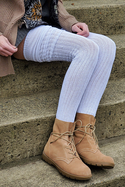 Longer M45 Ribbed Thigh High with Roll Top - White