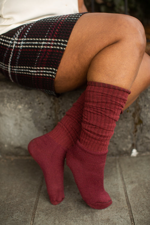 Longer Thicker Slouch Socks - Dark Red