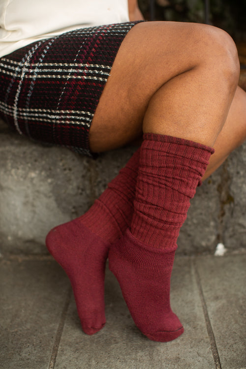 Longer Thicker Slouch Socks - Dark Red