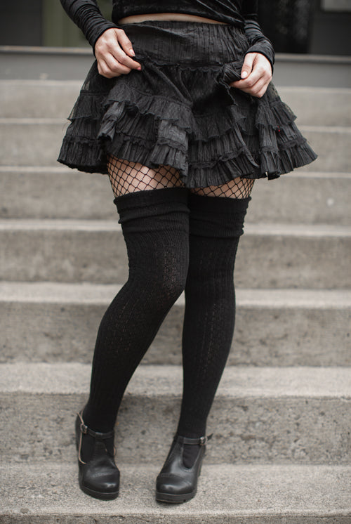 M45 Ribbed Thigh High with Roll Top - Black