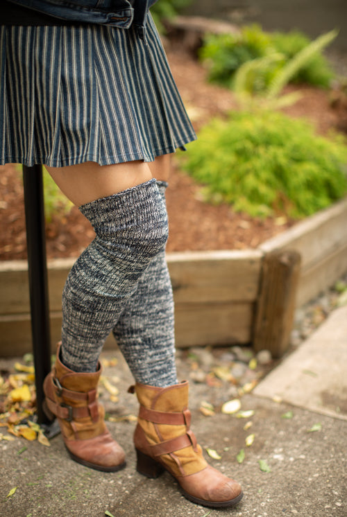 Marled Scrunchable Thigh High Socks - navy