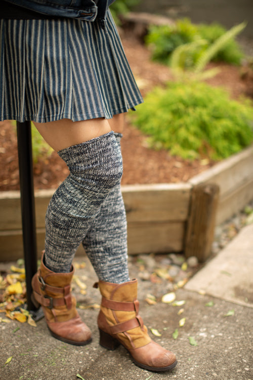 Marled Scrunchable Thigh High Socks - navy