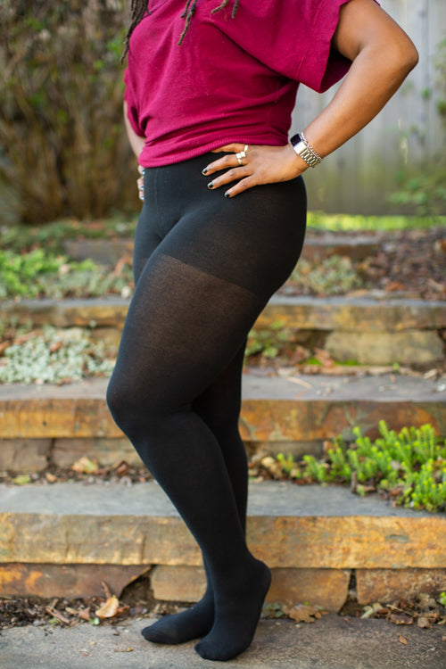 Plus Size Signature Cotton Tights - Black - Large/Tall