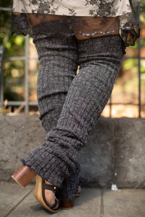 Super-Long Ribbed Leg Warmers - Charcoal