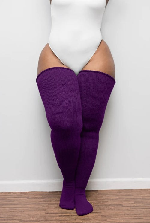 Thunda Thighs Solid Thigh Highs - Plum
