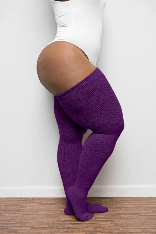 Thunda Thighs Solid Thigh Highs - Plum