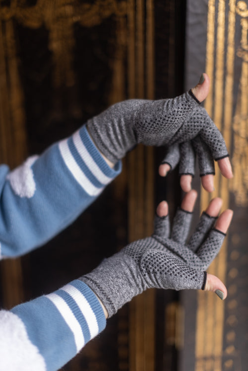 Imak Active Compression Fingerless Gloves with Grips - Grey