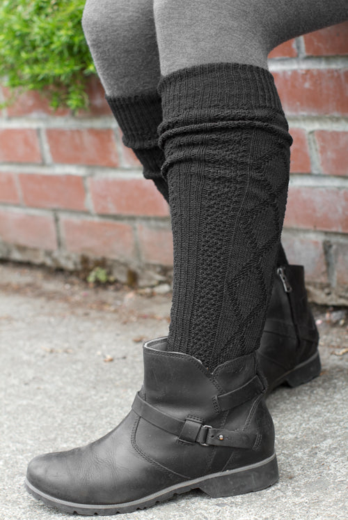 Diamond Rib Knee Socks - Black