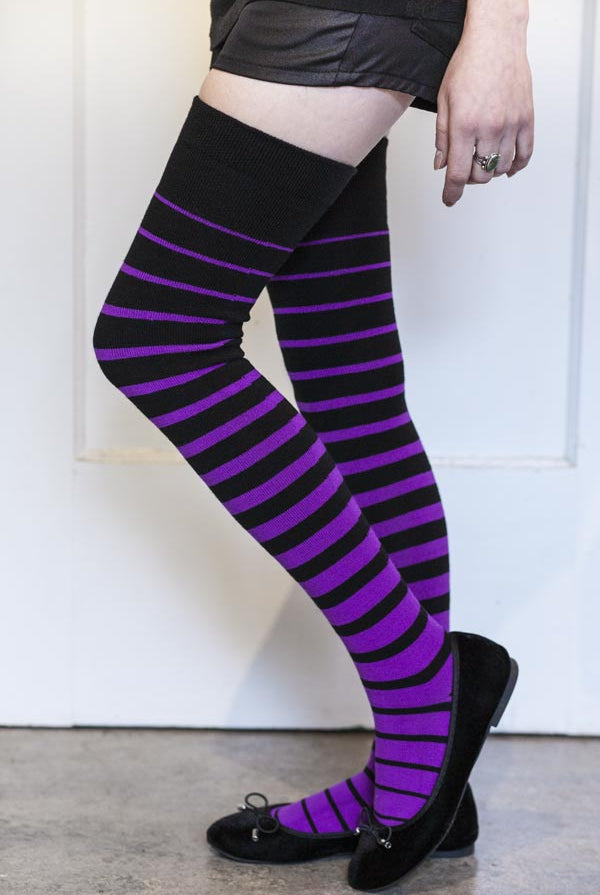 Acrylic Gradient Stripes Extraordinary Thigh High - black and purple