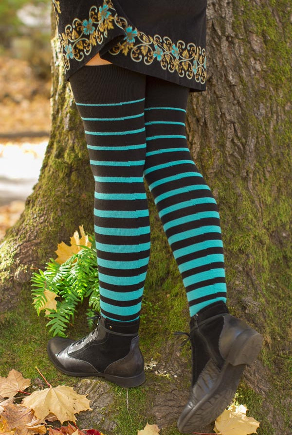 Acrylic Gradient Stripes Extraordinary Thigh High - black and turquoise