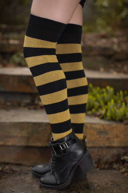 Striped Extraordinary Thigh High Socks - Black/Honey