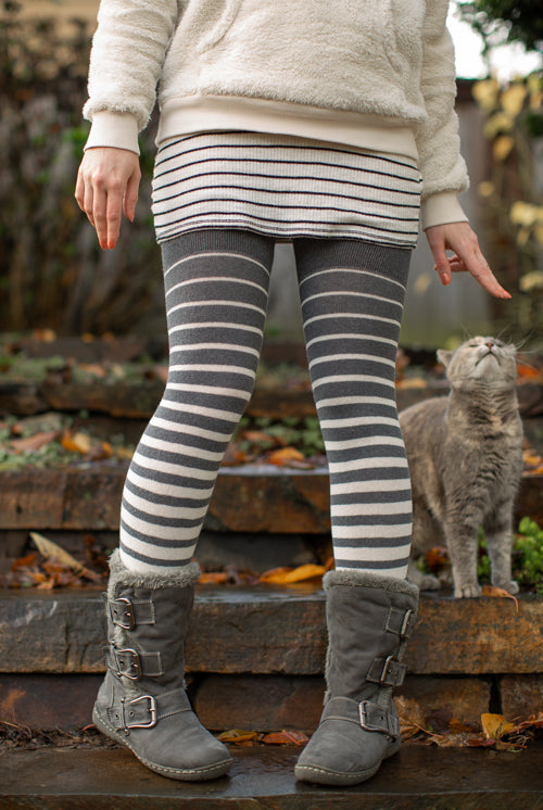 Longer Gradient Stripe Extraordinary Thigh High - Charcoal and Sweet Cream