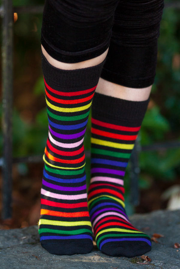Rainbow Brights Crew Socks - Black and Rainbow