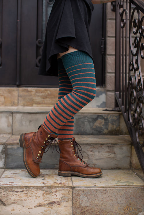 Longer Gradient Stripe Extraordinary Thigh High - Teal and Spice