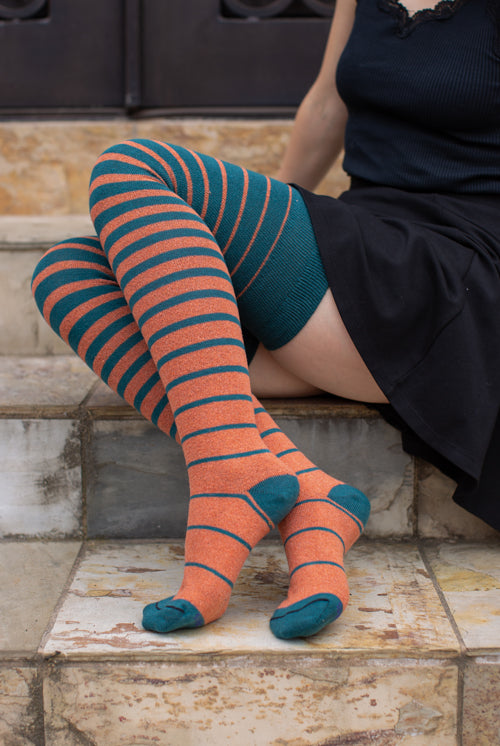 Longer Gradient Stripe Extraordinary Thigh High - Teal and Spice