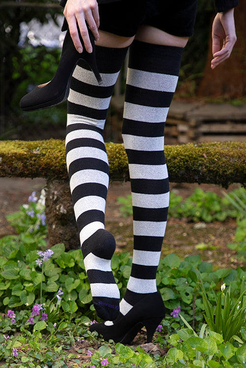 Longer Striped Extraordinary Thigh High in Black and Sweet Cream