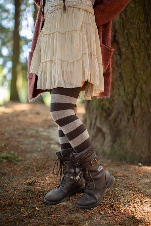 Striped Extraordinary Thigh High Socks - Coffee/Mocha