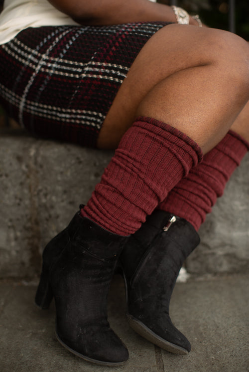 Longer Thicker Slouch Socks - Dark Red