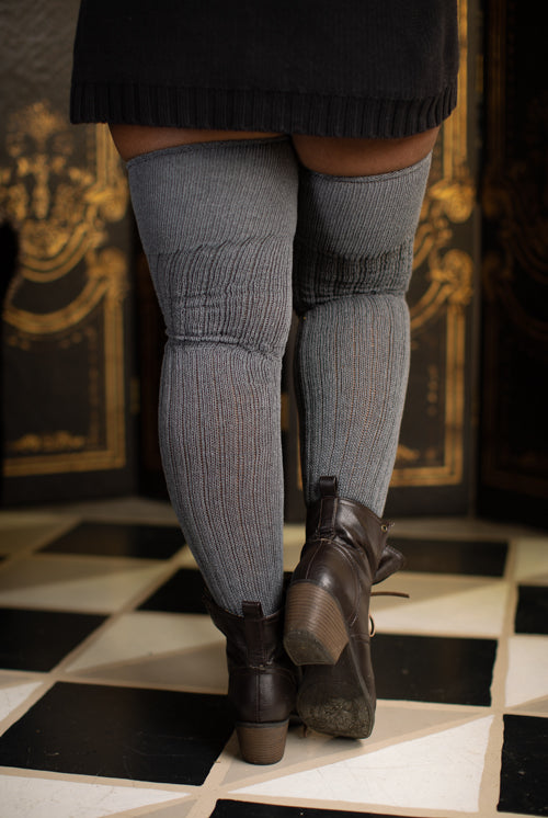 Longer M45 Ribbed Thigh High with Roll Top - Charcoal